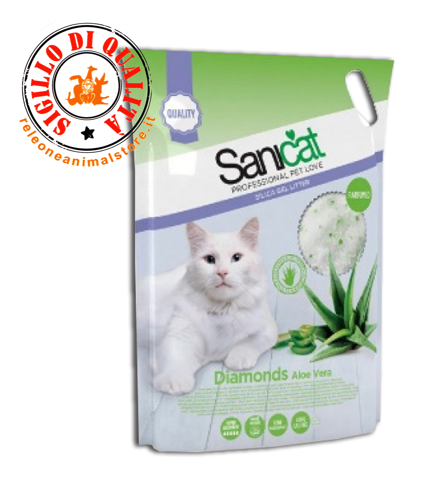 Lettiera al silicio Gatto Sanicat Diamonds  profumo Aloe 15 Litri