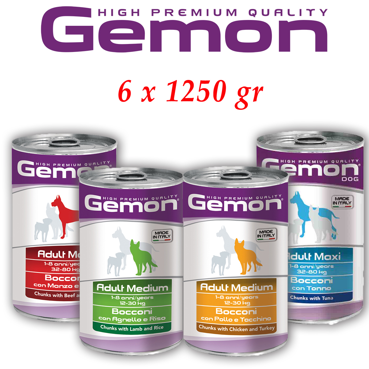 Gemon Bocconi per Cani 1250 gr 6 confezioni