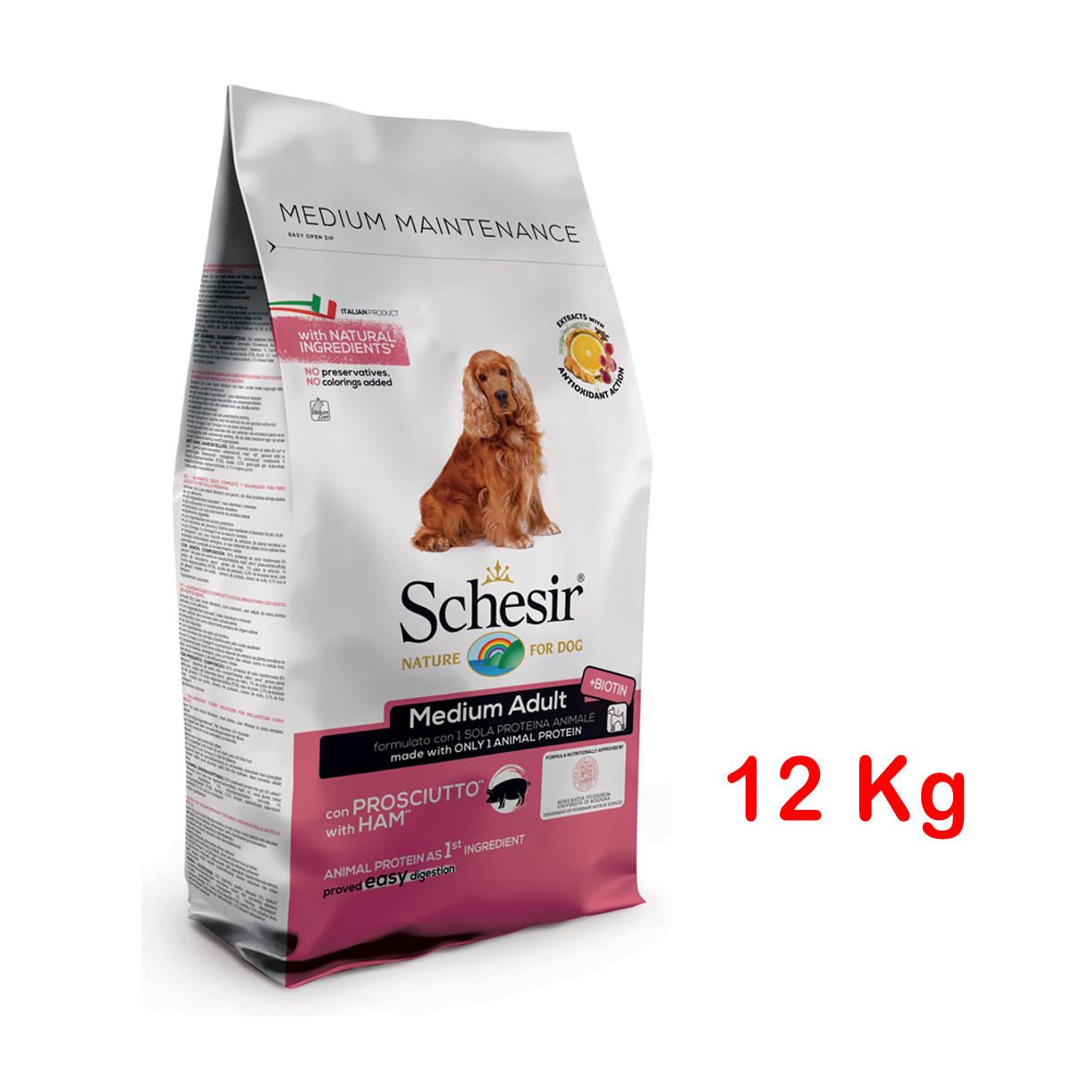 Schesir Dog Medium Adult Prosciutto Monoproteico Mantenimento 12 kg Per Cani