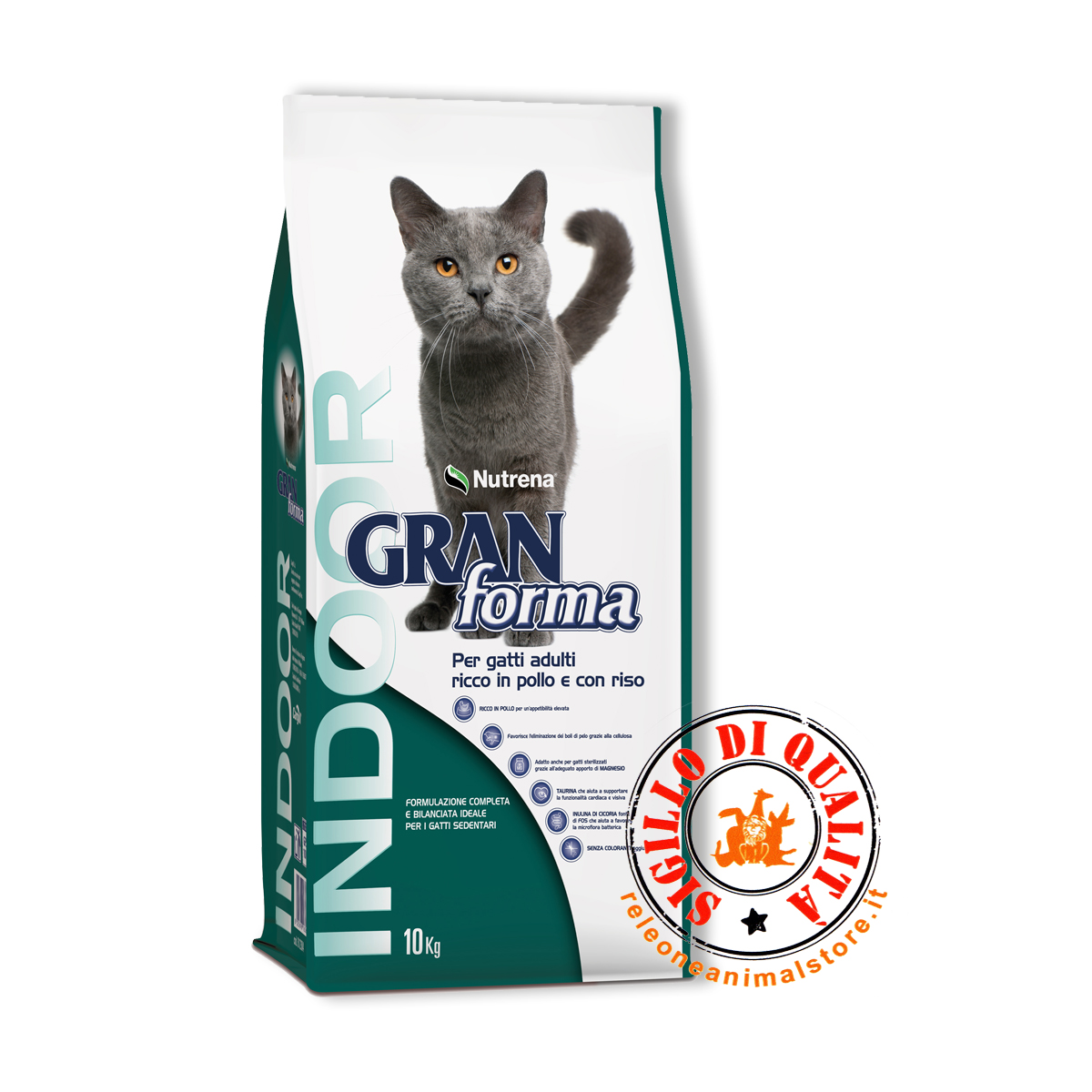 Crocchette per Gatti Adulti Nutrena Gran Forma Indoor Pollo con Riso 10 Kg