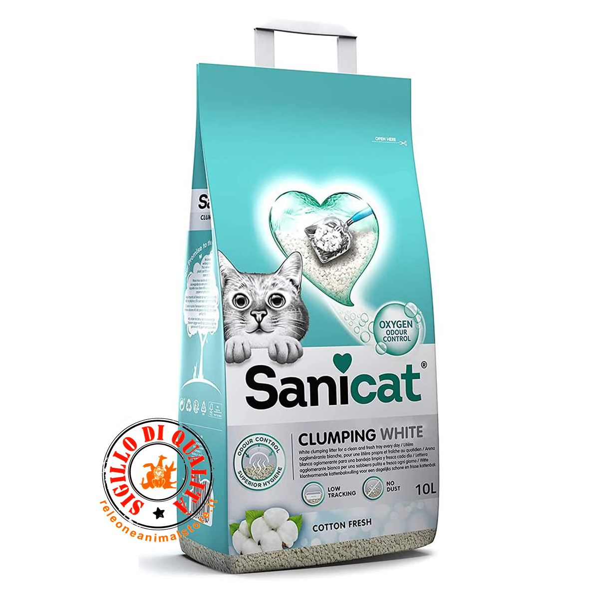 Lettiera Bianca Agglomerante Sanicat Clumping White Cotton Fresh 10 Lt