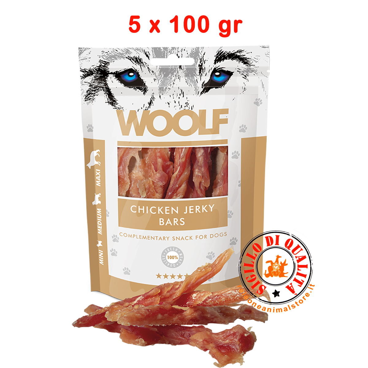 Snack per Cani Woolf Filetto di Pollo Essiccato - 100gr - 5 pezzi