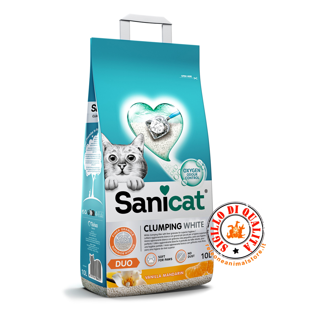 Lettiera Bianca Agglomerante Sanicat Clumping White Duo 10 Lt